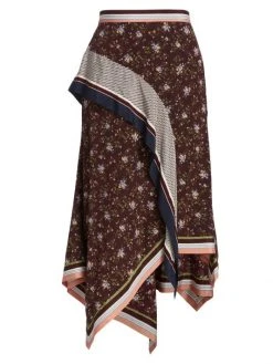 Veronica Beard Kandi Asymmetric Floral Midi-Skirt