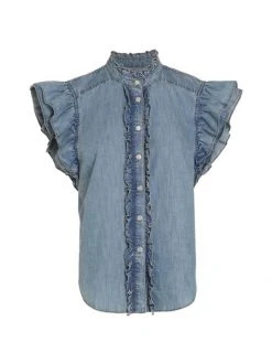 Veronica Beard Tenille Ruffled Flutter-Sleeve Top