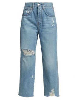 Veronica Beard Blake High-Rise Distressed Straight Crop Jeans