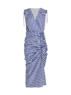 Veronica Beard Teagan Striped Wrap Midi-Dress