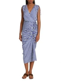 Veronica Beard Teagan Striped Wrap Midi-Dress -Veronica Beard shop unnamed file 1168