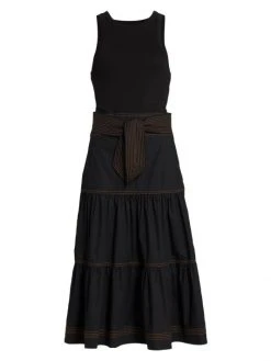 Veronica Beard Austyn Belted Cotton-Blend Midi-Dress Black -Veronica Beard shop unnamed file 1213