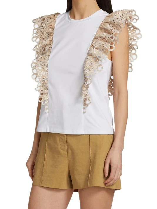 Veronica Beard Jadi Ruffled Cotton Tee 6 Veronica Beard Jadi Ruffled Cotton Tee - Image 4