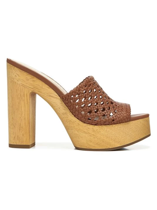 Veronica Beard Guadalupe Woven Leather Wooden-Heel Mules Hazelwood 4 Veronica Beard Guadalupe Woven Leather Wooden-Heel Mules Hazelwood - Image 2