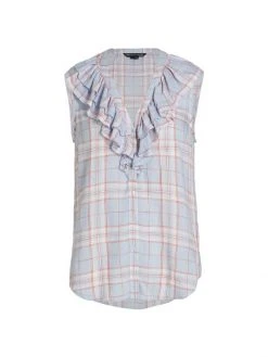 Veronica Beard Leina Ruffled Checkered Button-Front Shirt