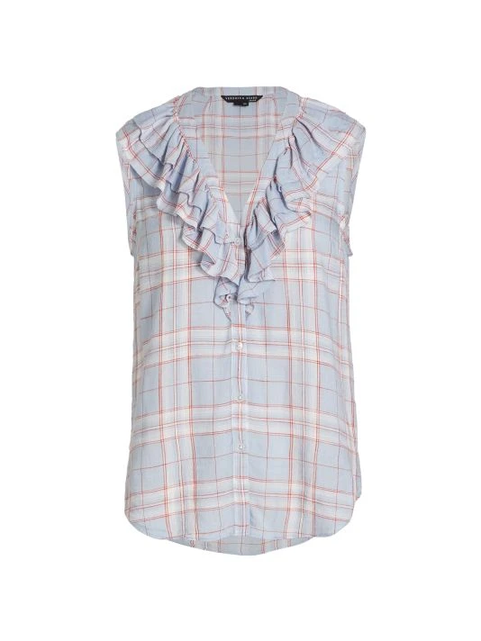 Veronica Beard Leina Ruffled Checkered Button-Front Shirt 3 Veronica Beard Leina Ruffled Checkered Button-Front Shirt