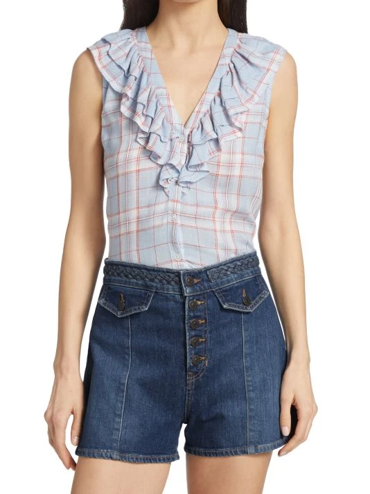 Veronica Beard Leina Ruffled Checkered Button-Front Shirt 5 Veronica Beard Leina Ruffled Checkered Button-Front Shirt - Image 3