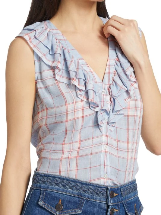 Veronica Beard Leina Ruffled Checkered Button-Front Shirt 8 Veronica Beard Leina Ruffled Checkered Button-Front Shirt - Image 6
