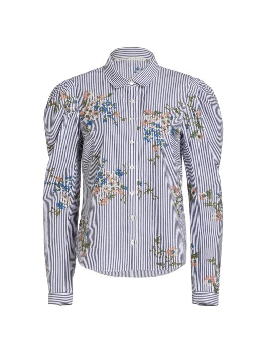 Veronica Beard Signy Embroidered Striped Cotton Shirt 3 Veronica Beard Signy Embroidered Striped Cotton Shirt