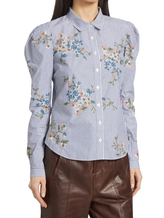 Veronica Beard Signy Embroidered Striped Cotton Shirt 6 Veronica Beard Signy Embroidered Striped Cotton Shirt - Image 4