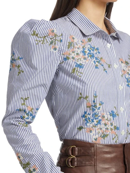 Veronica Beard Signy Embroidered Striped Cotton Shirt 8 Veronica Beard Signy Embroidered Striped Cotton Shirt - Image 6