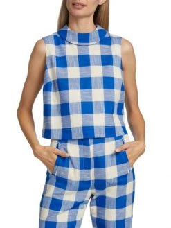 Veronica Beard Sylvana Cropped Sleeveless Plaid Top -Veronica Beard shop unnamed file 1365