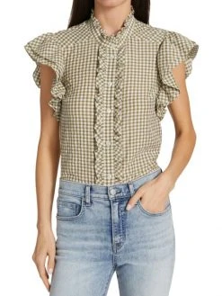 Veronica Beard Tenille Gingham Cotton-Blend Button-Front Shirt -Veronica Beard shop unnamed file 1397