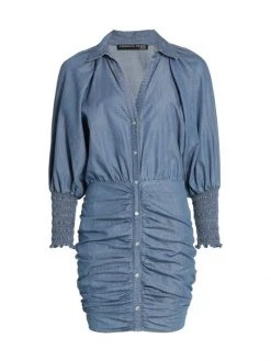 Veronica Beard Allie Ruched Chambray Minidress