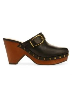 Veronica Beard Hendrix Leather Clogs Black
