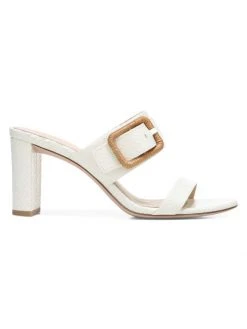 Veronica Beard Galoma Raffia Buckle Snakeskin-Embossed Leather Mules White