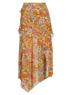 Veronica Beard Eleonora Floral Silk Midi-Skirt