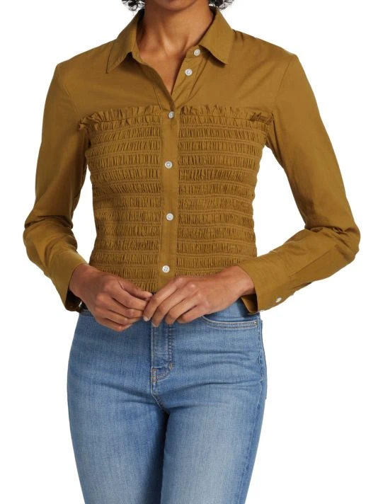 Veronica Beard Emersyn Smocked Cotton Crop Shirt 5 Veronica Beard Emersyn Smocked Cotton Crop Shirt - Image 3