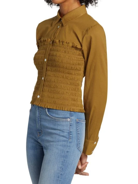 Veronica Beard Emersyn Smocked Cotton Crop Shirt 6 Veronica Beard Emersyn Smocked Cotton Crop Shirt - Image 4