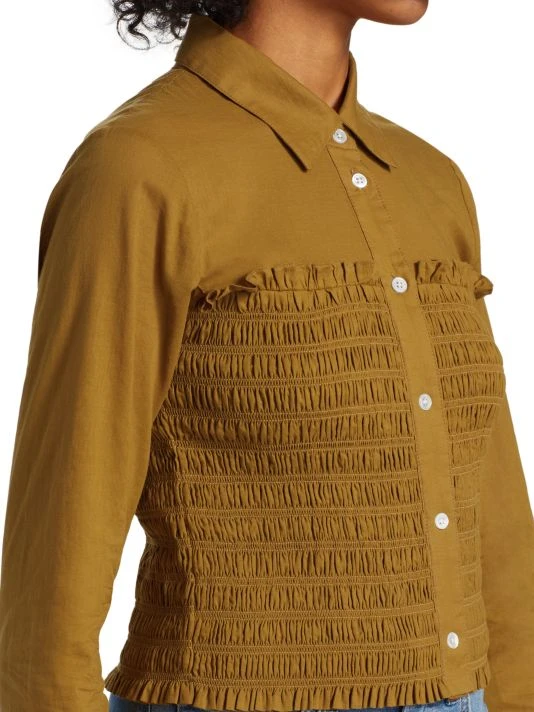 Veronica Beard Emersyn Smocked Cotton Crop Shirt 8 Veronica Beard Emersyn Smocked Cotton Crop Shirt - Image 6