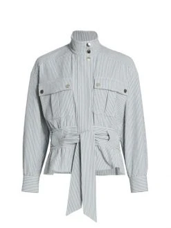 Veronica Beard York Striped Belted Seersucker Jacket