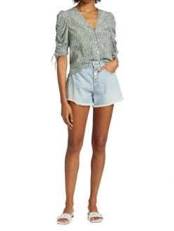 Veronica Beard Ennie Floral Ruched-Sleeve Top -Veronica Beard shop unnamed file 1903