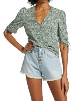 Veronica Beard Ennie Floral Ruched-Sleeve Top -Veronica Beard shop unnamed file 1904