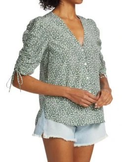 Veronica Beard Ennie Floral Ruched-Sleeve Top -Veronica Beard shop unnamed file 1905