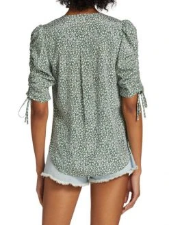 Veronica Beard Ennie Floral Ruched-Sleeve Top -Veronica Beard shop unnamed file 1906