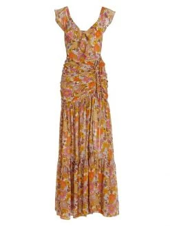 Veronica Beard Alannah Ruched Silk Maxi Dress