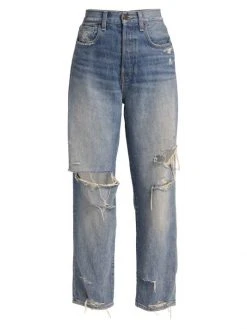 Veronica Beard Blake High-Rise Distressed Straight-Leg Jeans