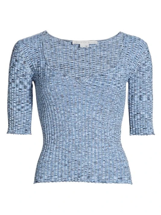 Veronica Beard Lipa Rib-Knit Pullover Top Sand Multi 3 Veronica Beard Lipa Rib-Knit Pullover Top Sand Multi