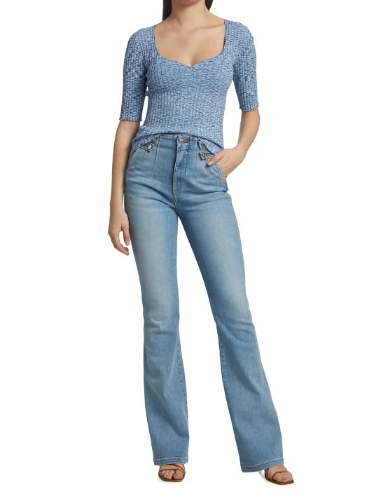 Veronica Beard Lipa Rib-Knit Pullover Top Sand Multi 4 Veronica Beard Lipa Rib-Knit Pullover Top Sand Multi - Image 2