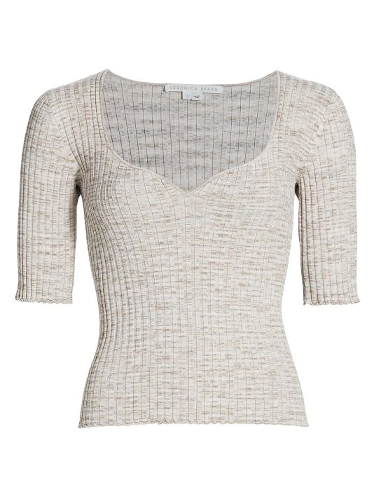 Veronica Beard Lipa Rib-Knit Pullover Top Sand Multi 6 Veronica Beard Lipa Rib-Knit Pullover Top Sand Multi - Image 4