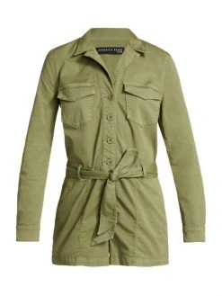 Veronica Beard Winifred Belted Cotton Twill Romper