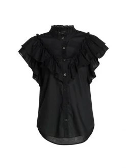 Veronica Beard Jaliyah Ruffled Cotton Button-Front Shirt Black