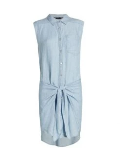 Veronica Beard Allison Tie-Accented Chambray Dress