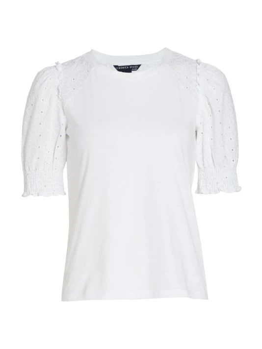 Veronica Beard Marcia Eyelet-Embroidered Puff-Sleeve T-Shirt 3 Veronica Beard Marcia Eyelet-Embroidered Puff-Sleeve T-Shirt