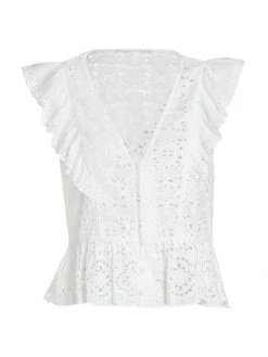 Veronica Beard Araya Eyelet Ruffle Top