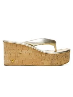Veronica Beard Geno Metallic Leather Wedge Sandals