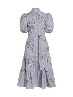 Veronica Beard Eunice Embroidered Stripe Cotton Shirtdress