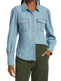 Veronica Beard Raelyn Tailored Chambray Top -Veronica Beard shop unnamed file 2544