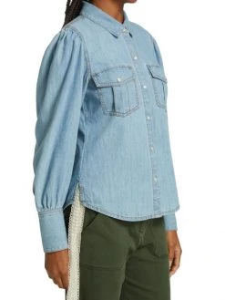 Veronica Beard Raelyn Tailored Chambray Top -Veronica Beard shop unnamed file 2545