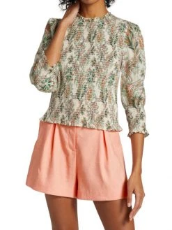 Veronica Beard Kali Printed Smocked Top -Veronica Beard shop unnamed file 2569