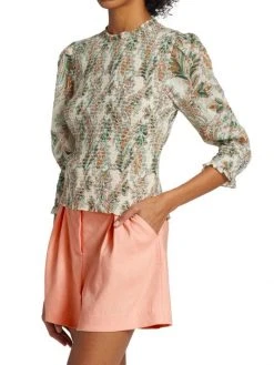 Veronica Beard Kali Printed Smocked Top -Veronica Beard shop unnamed file 2570