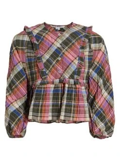 Veronica Beard Katalina Plaid Bib Top