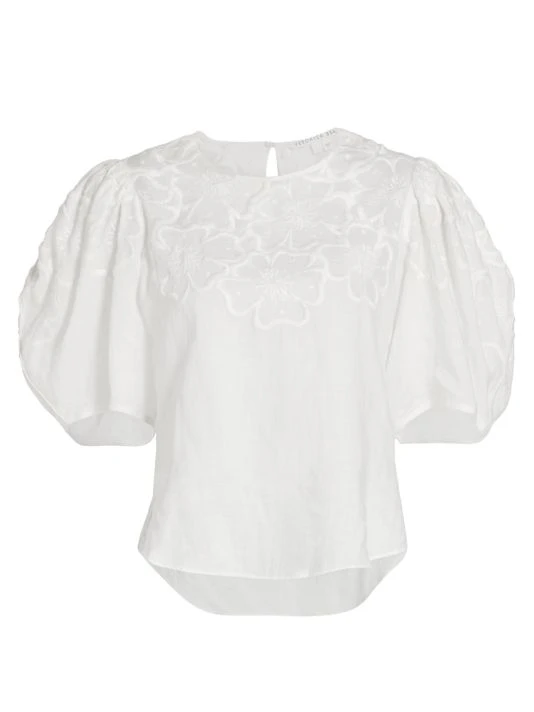 Veronica Beard Kamryn Floral Embroidered Top White 5 Veronica Beard Kamryn Floral Embroidered Top White - Image 3