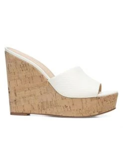 Veronica Beard Dali Python-Embossed Leather & Cork Platform Wedge Mules