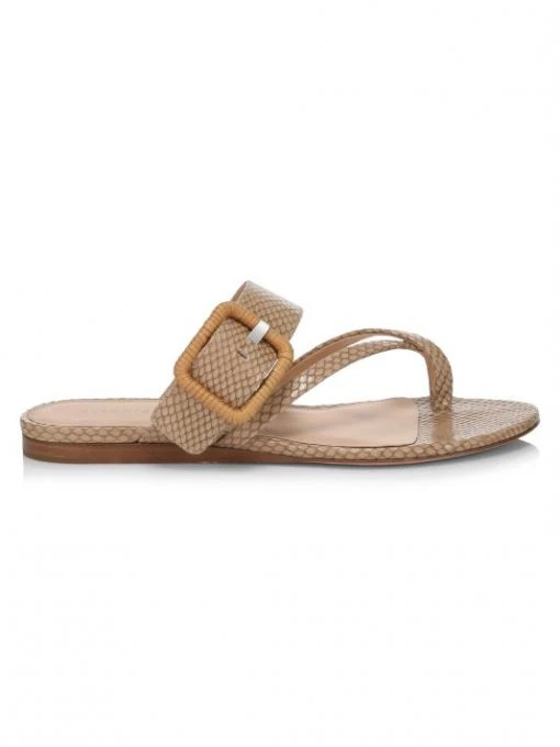 Veronica Beard Salva Raffia Buckle Snakeskin-Embossed Leather Flat Sandals -Veronica Beard shop unnamed file 2867