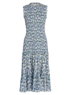 Veronica Beard Verena Smocked Midi Dress